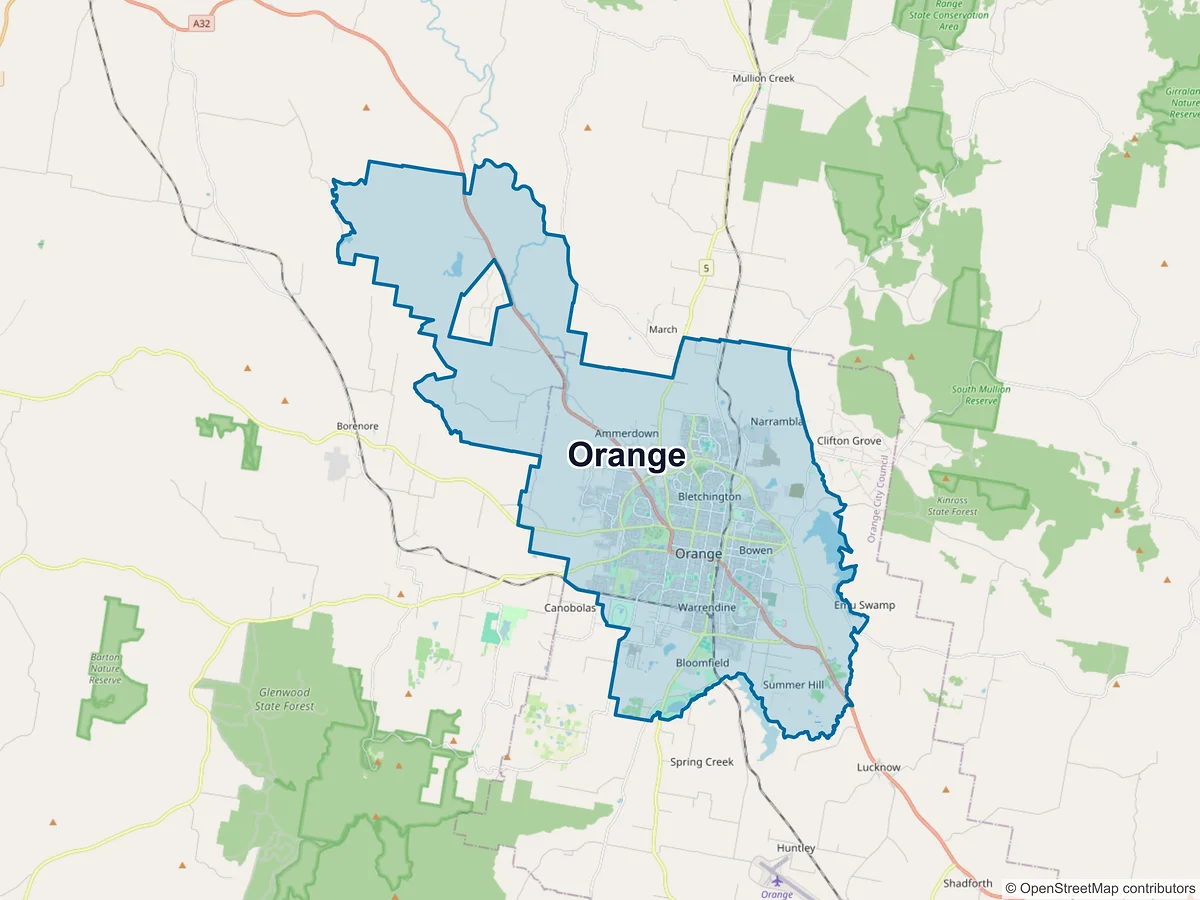 Map of Orange, NSW, Australia
