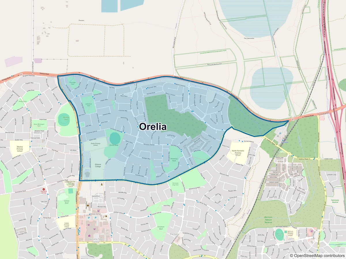 Map of Orelia, WA, Australia