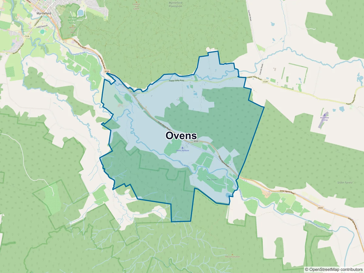 Map of Ovens, VIC, Australia