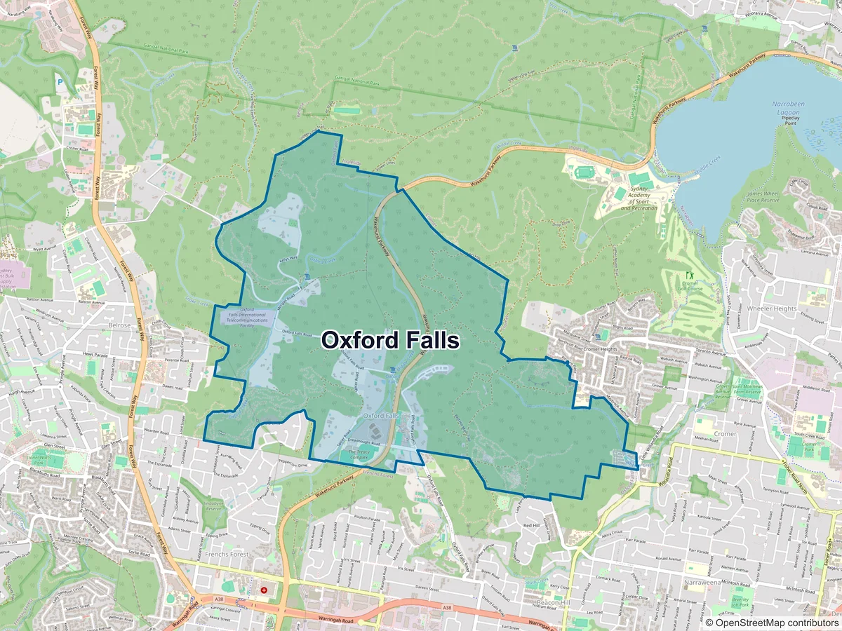 Map of Oxford Falls, NSW, Australia