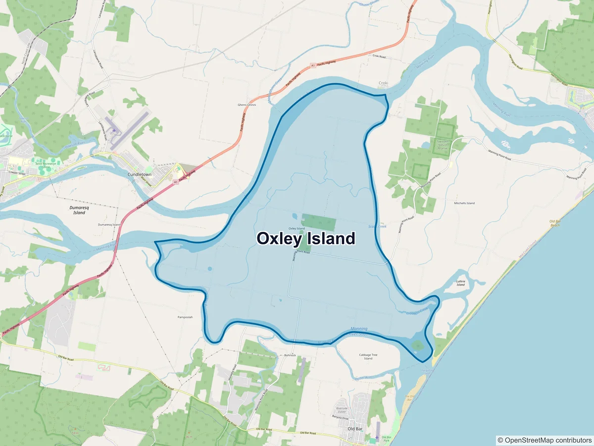 Map of Oxley Island, NSW, Australia