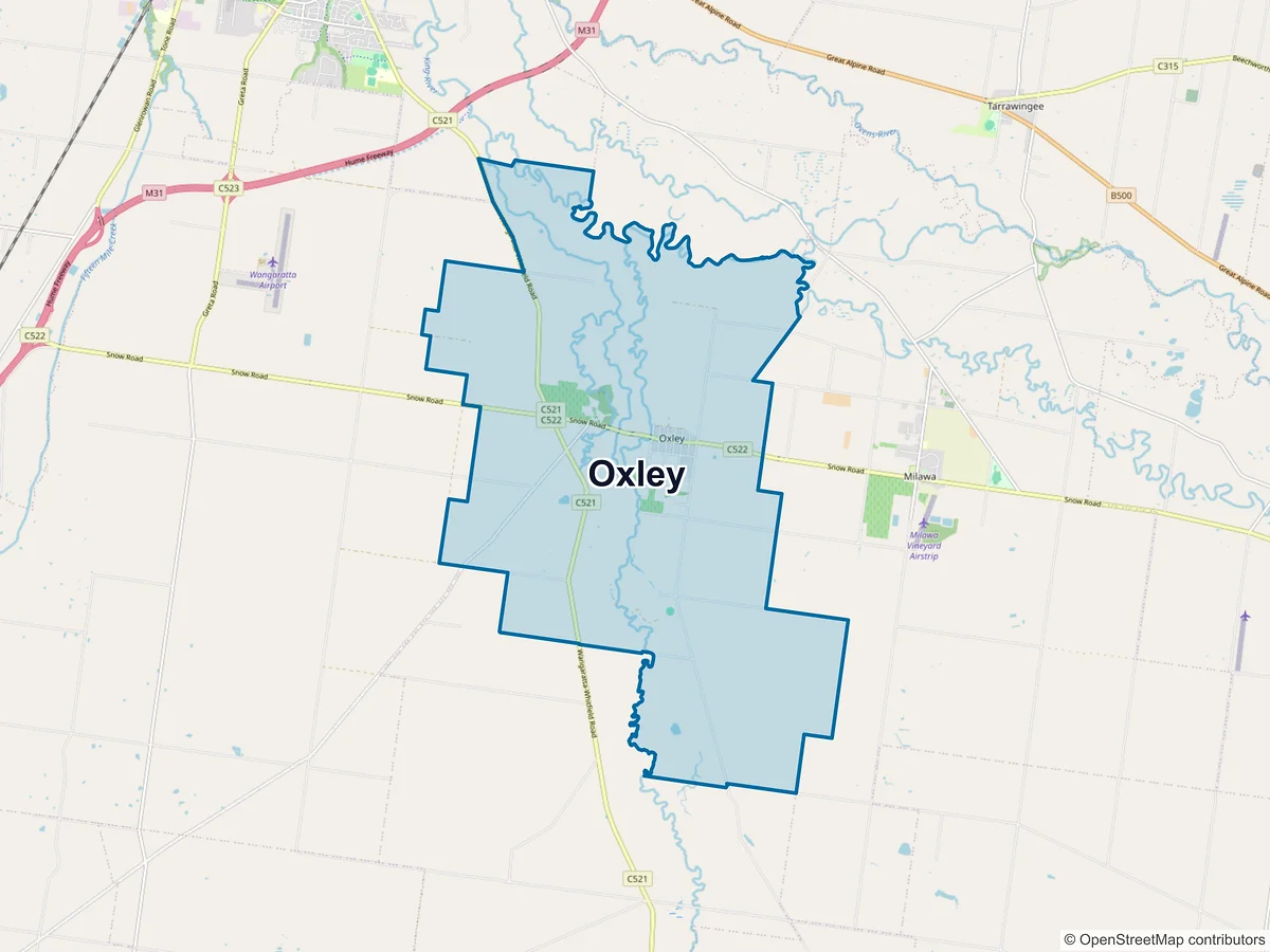 Map of Oxley, VIC, Australia