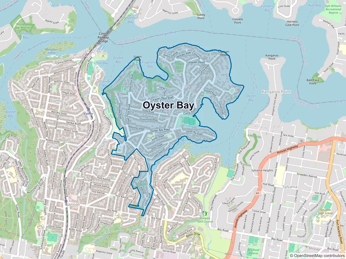Map of Oyster Bay, NSW, Australia
