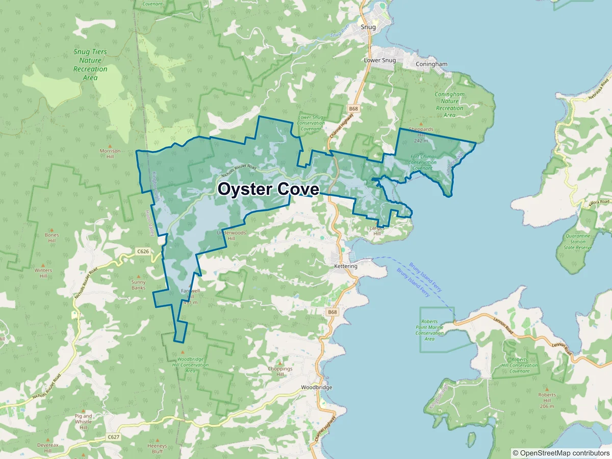 Map of Oyster Cove, TAS, Australia