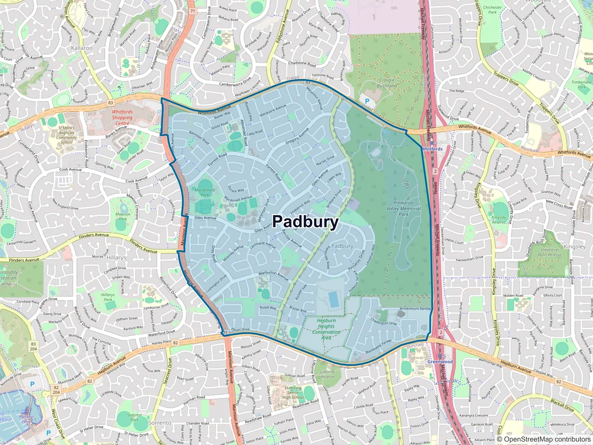 Map of Padbury, WA, Australia