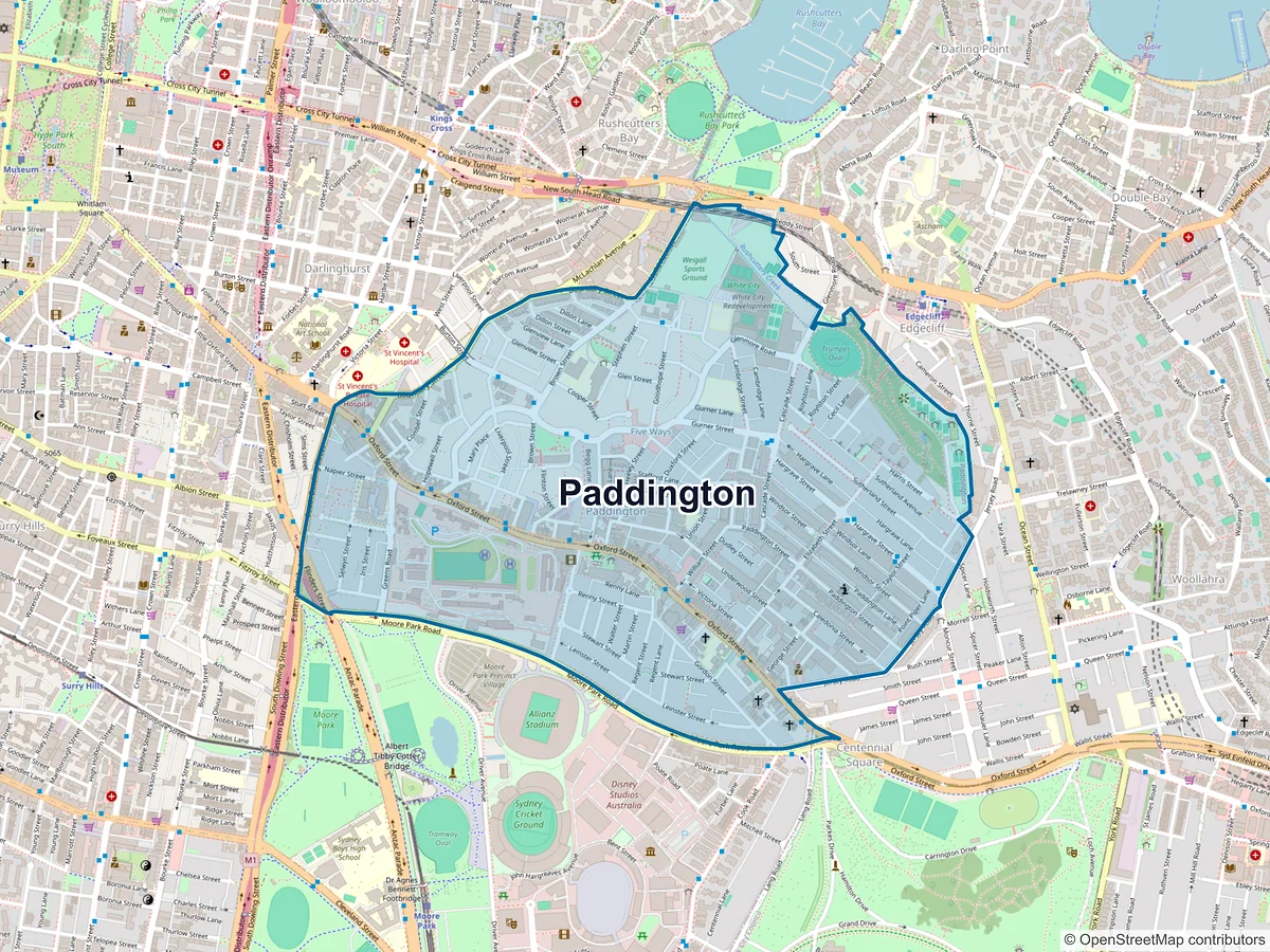 Map of Paddington, NSW, Australia