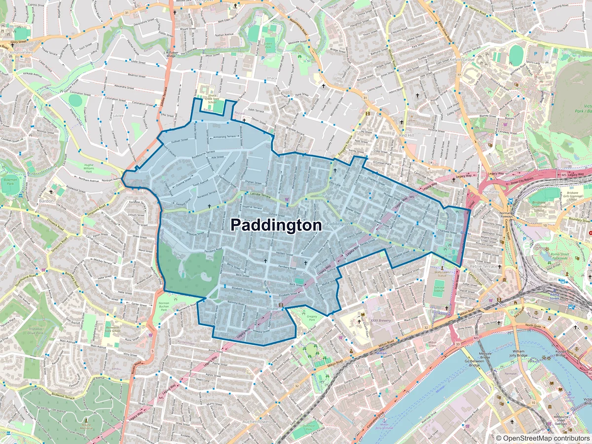Map of Paddington, QLD, Australia