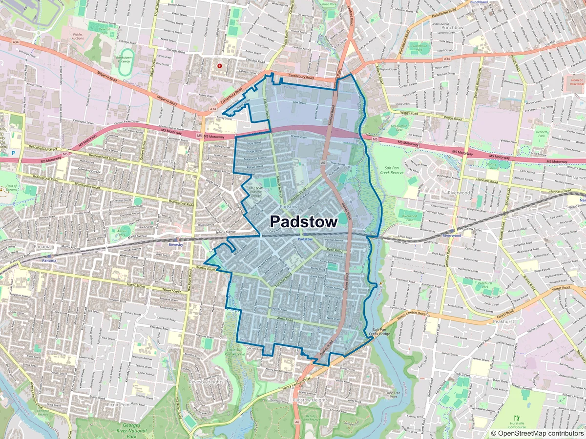 Map of Padstow, NSW, Australia