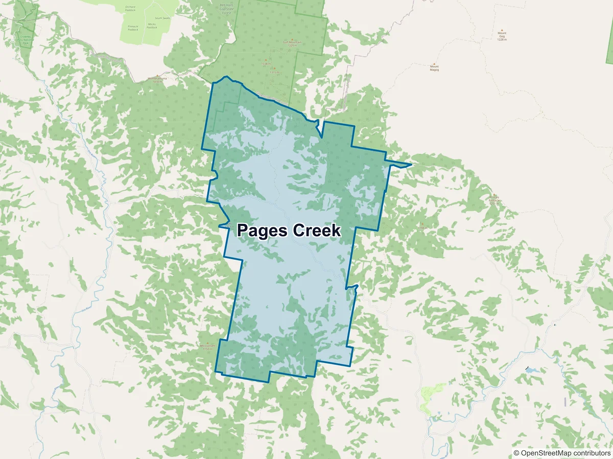 Map of Pages Creek, NSW, Australia