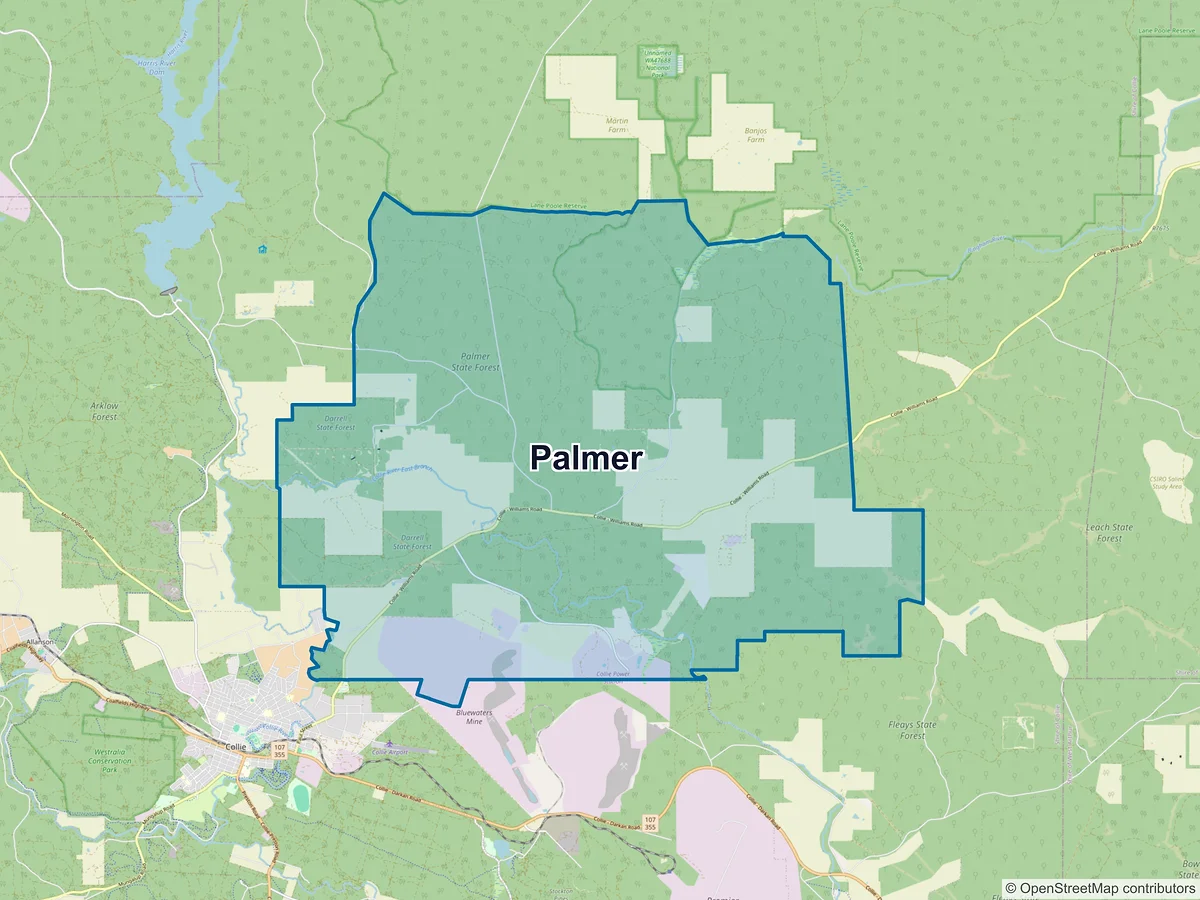 Map of Palmer, WA, Australia