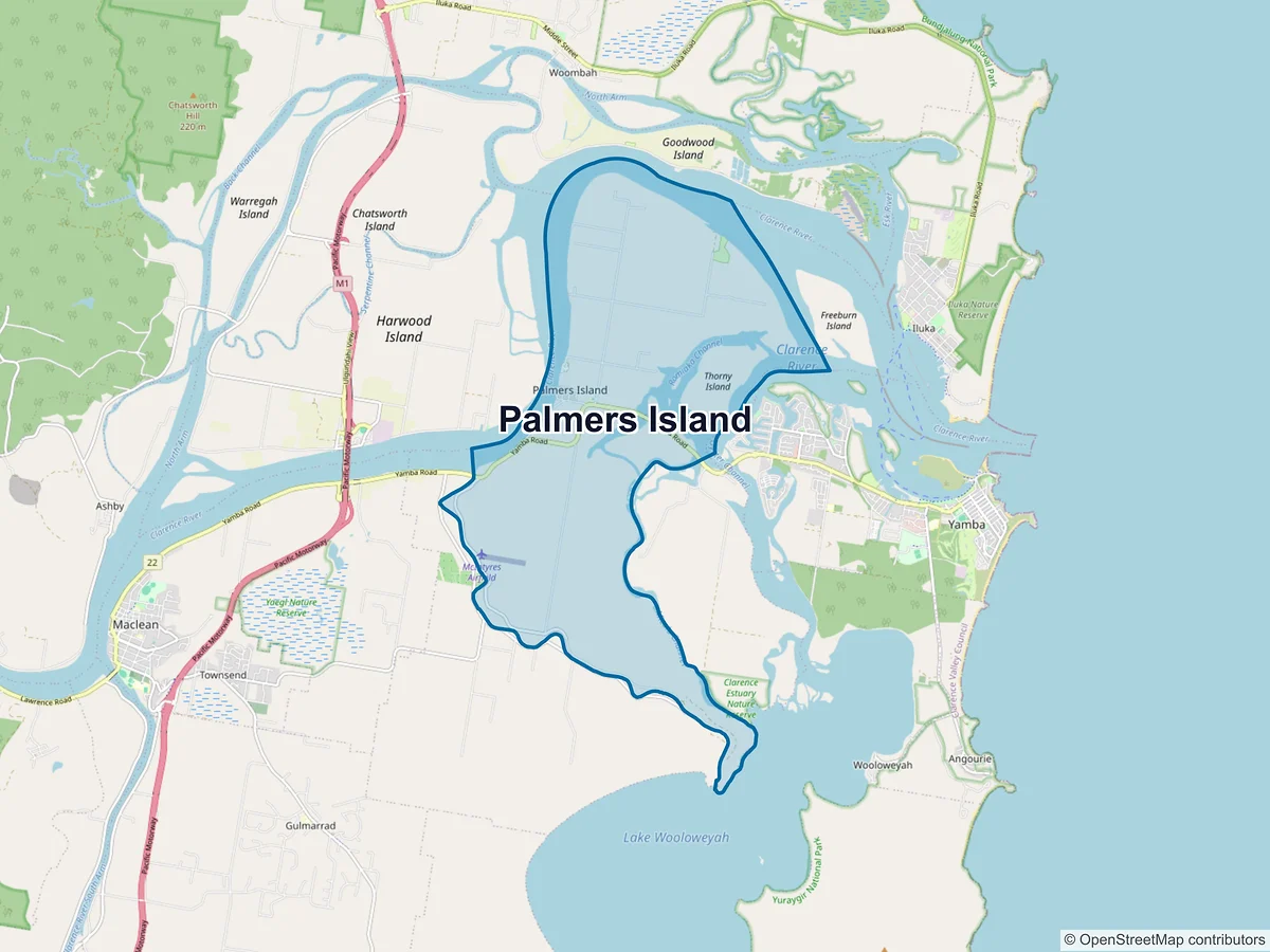 Map of Palmers Island, NSW, Australia