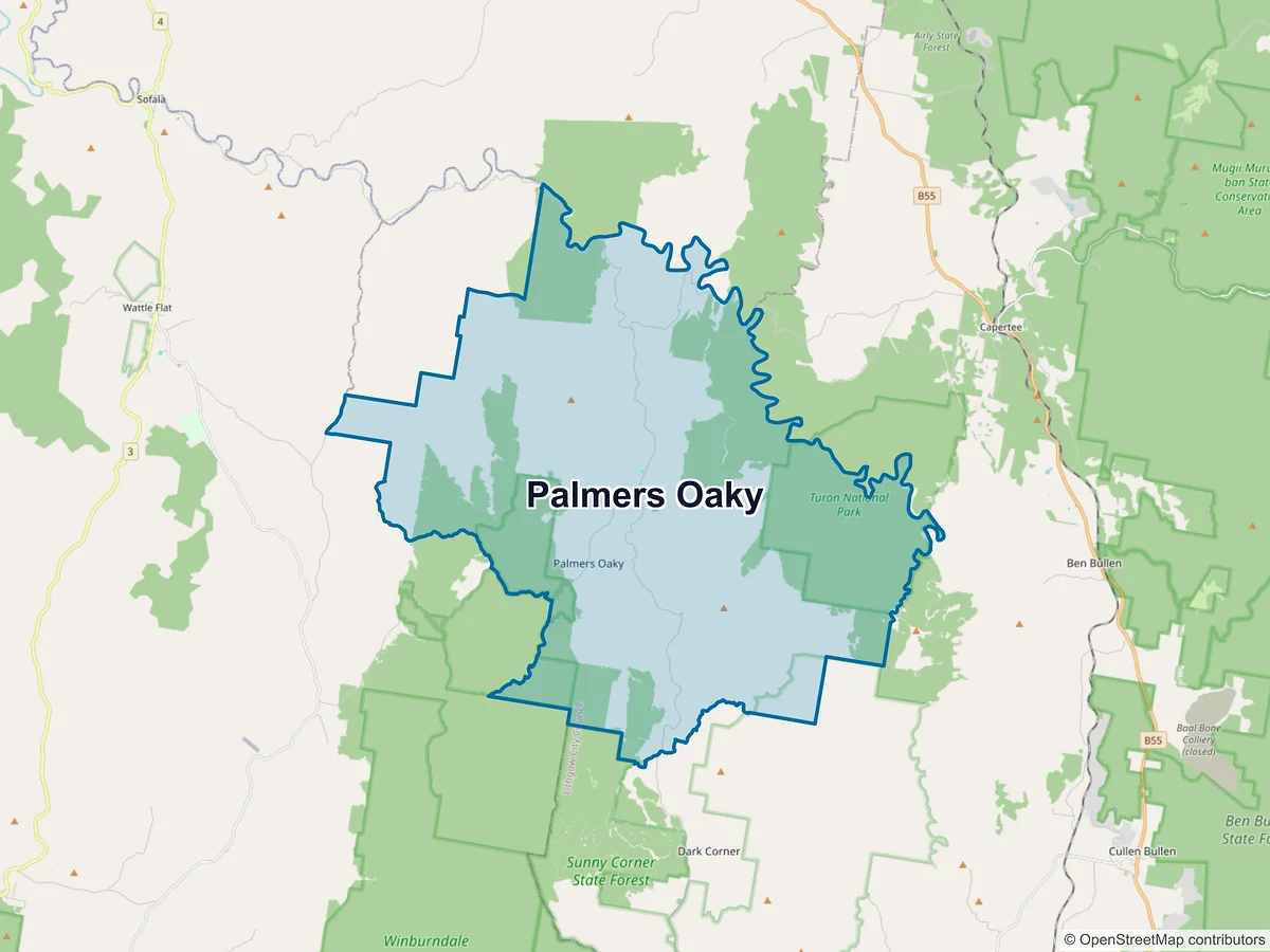 Map of Palmers Oaky, NSW, Australia