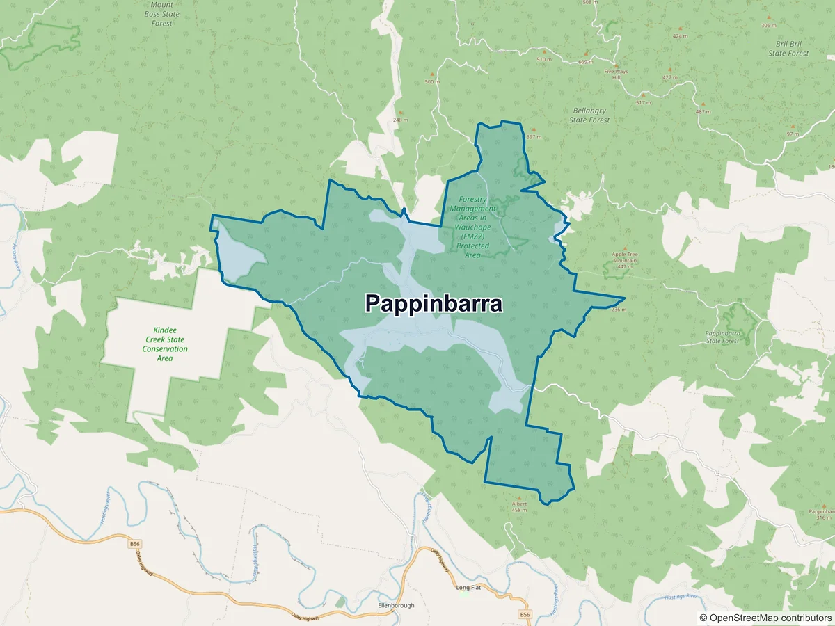 Map of Pappinbarra, NSW, Australia