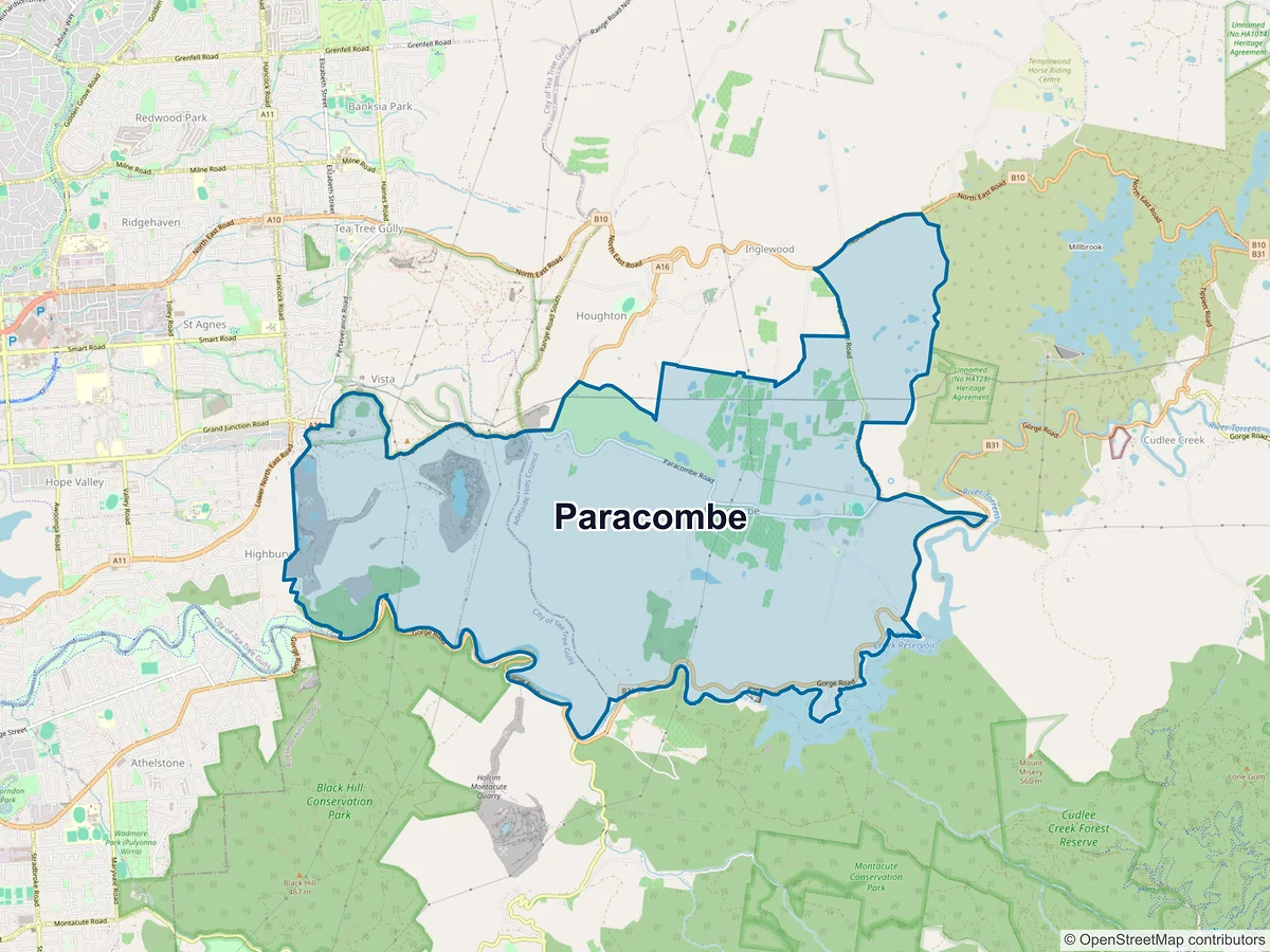 Map of Paracombe, SA, Australia