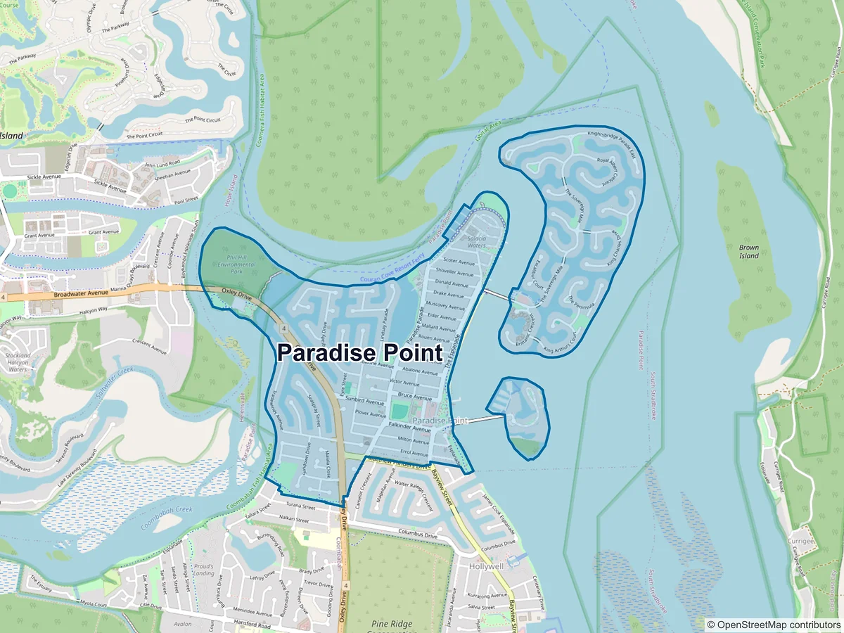 Map of Paradise Point, QLD, Australia