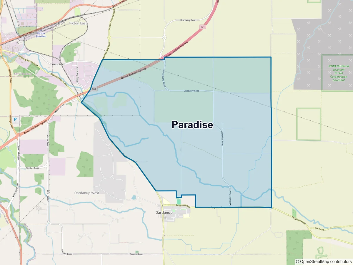 Map of Paradise, WA, Australia