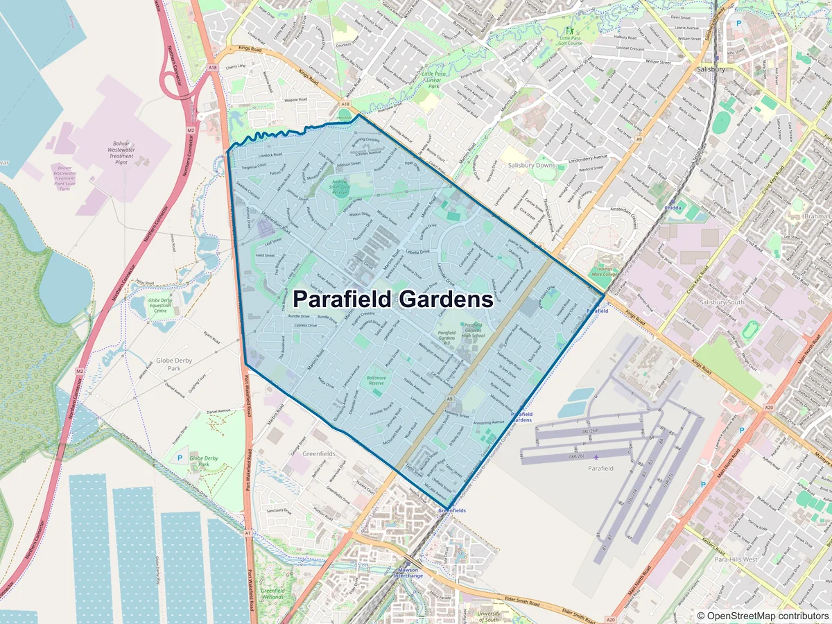 Map of Parafield Gardens, SA, Australia