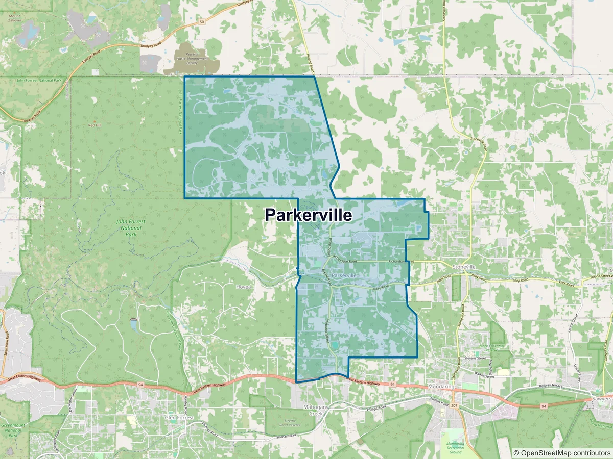 Map of Parkerville, WA, Australia