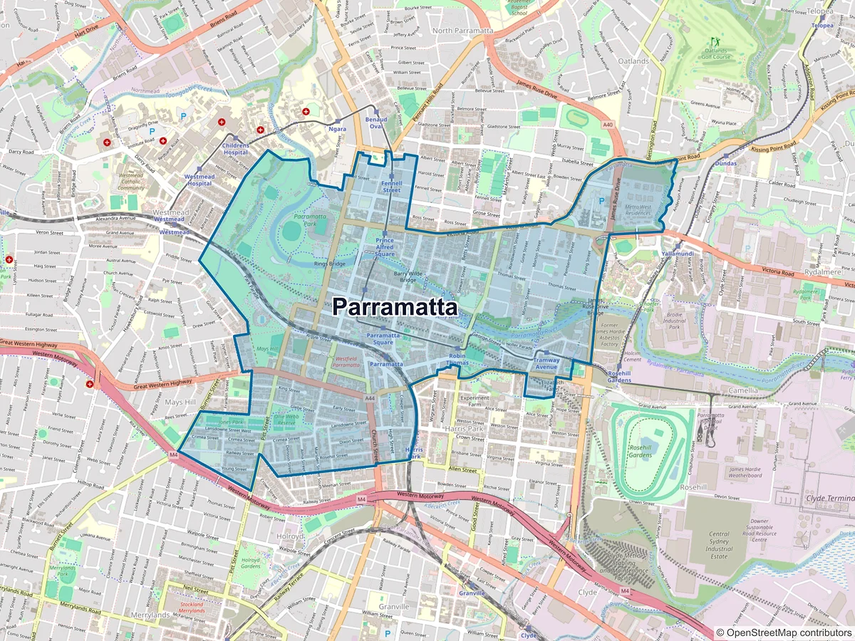 Map of Parramatta, NSW, Australia