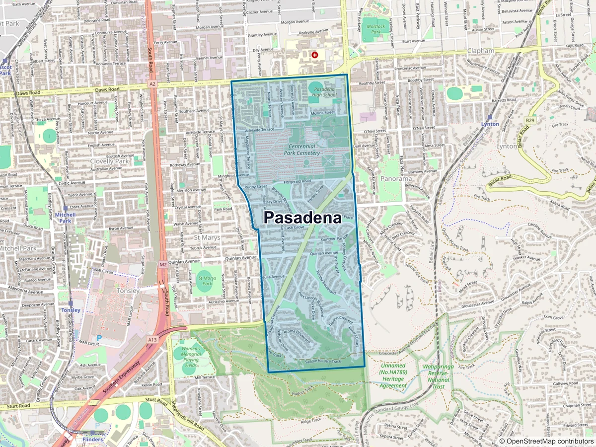 Map of Pasadena, SA, Australia