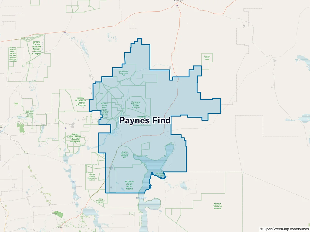 Map of Paynes Find, WA, Australia