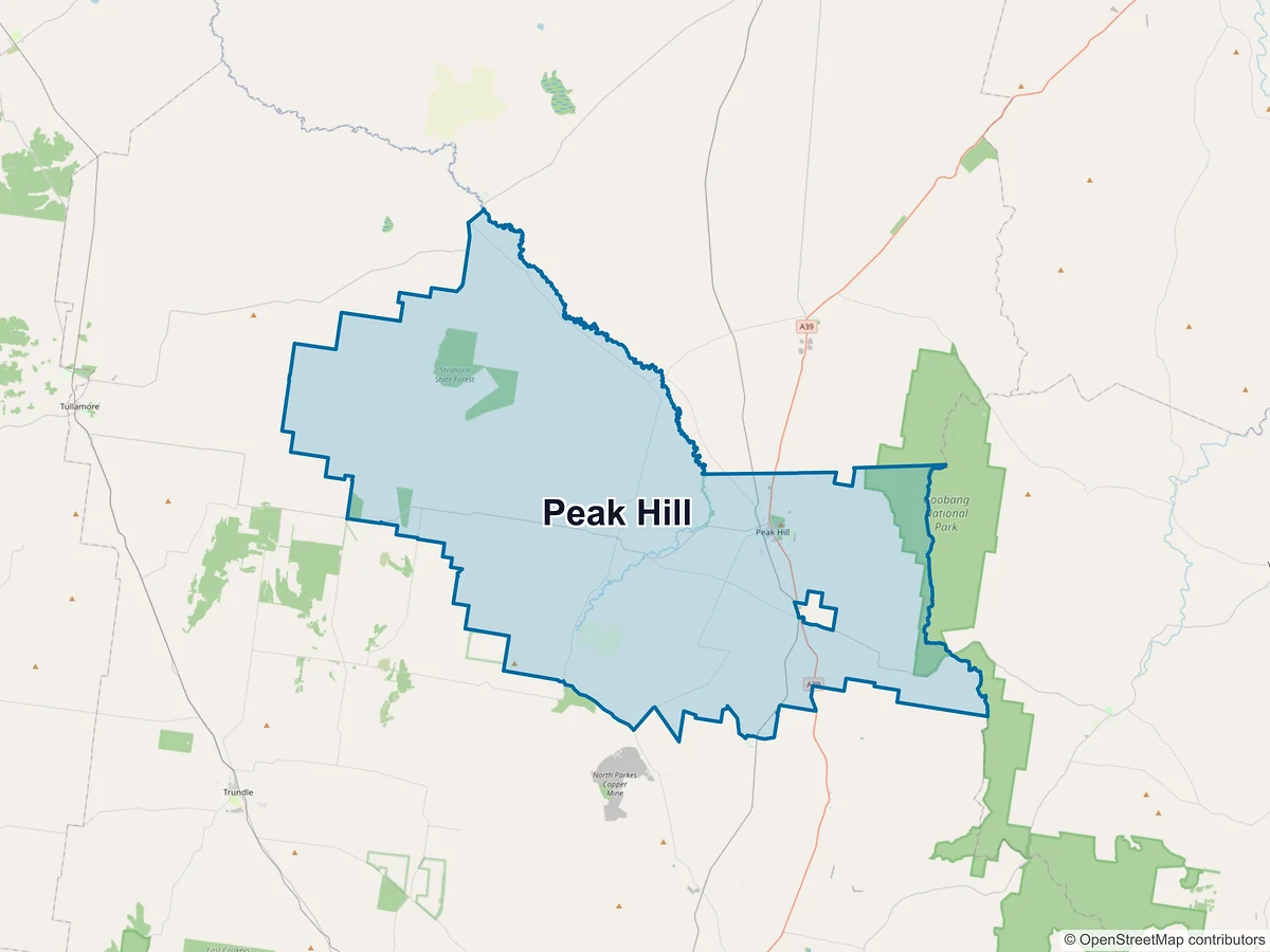 Map of Peak Hill, NSW, Australia