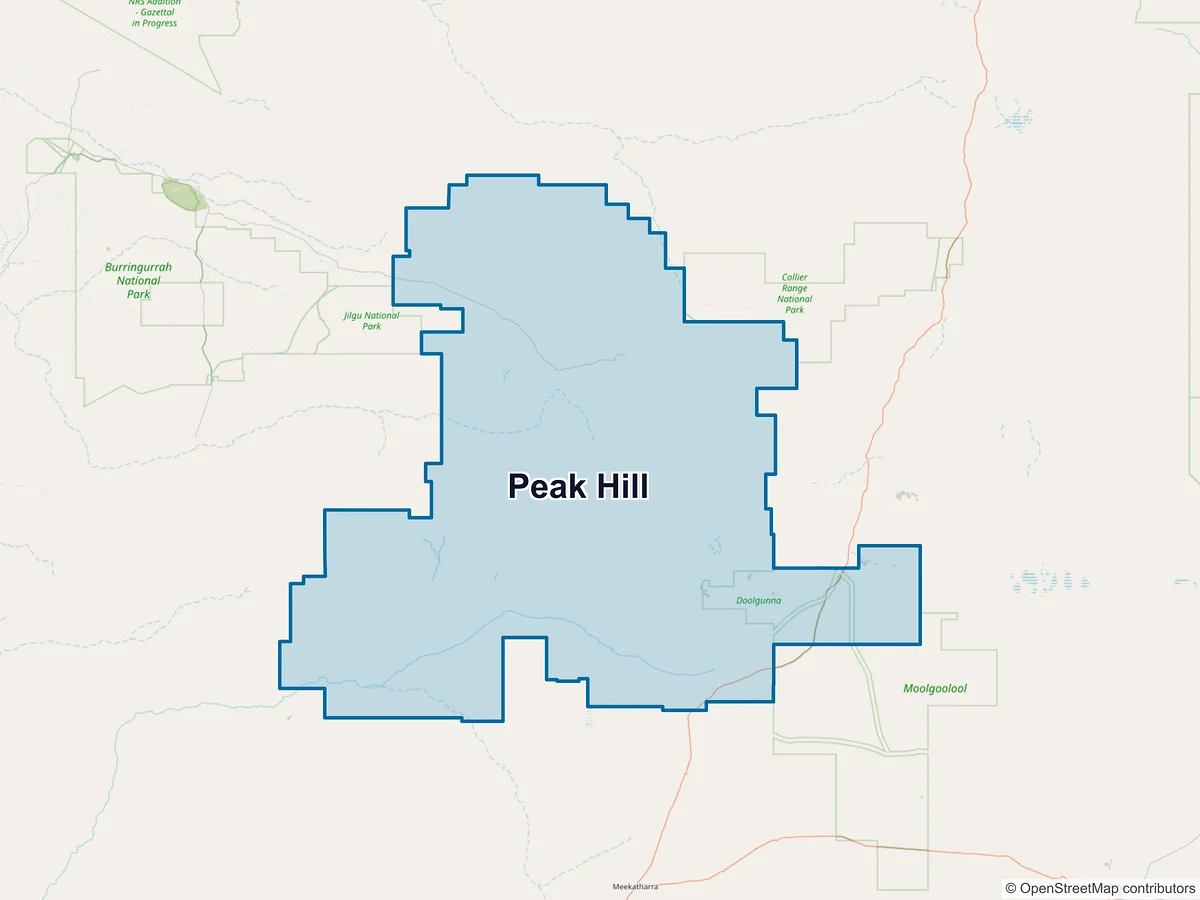 Map of Peak Hill, WA, Australia