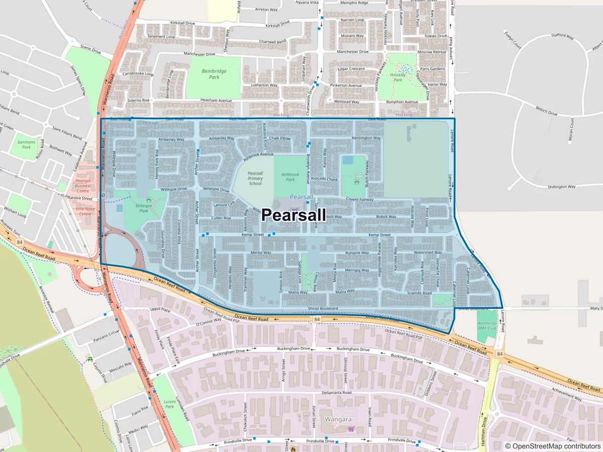 Map of Pearsall, WA, Australia