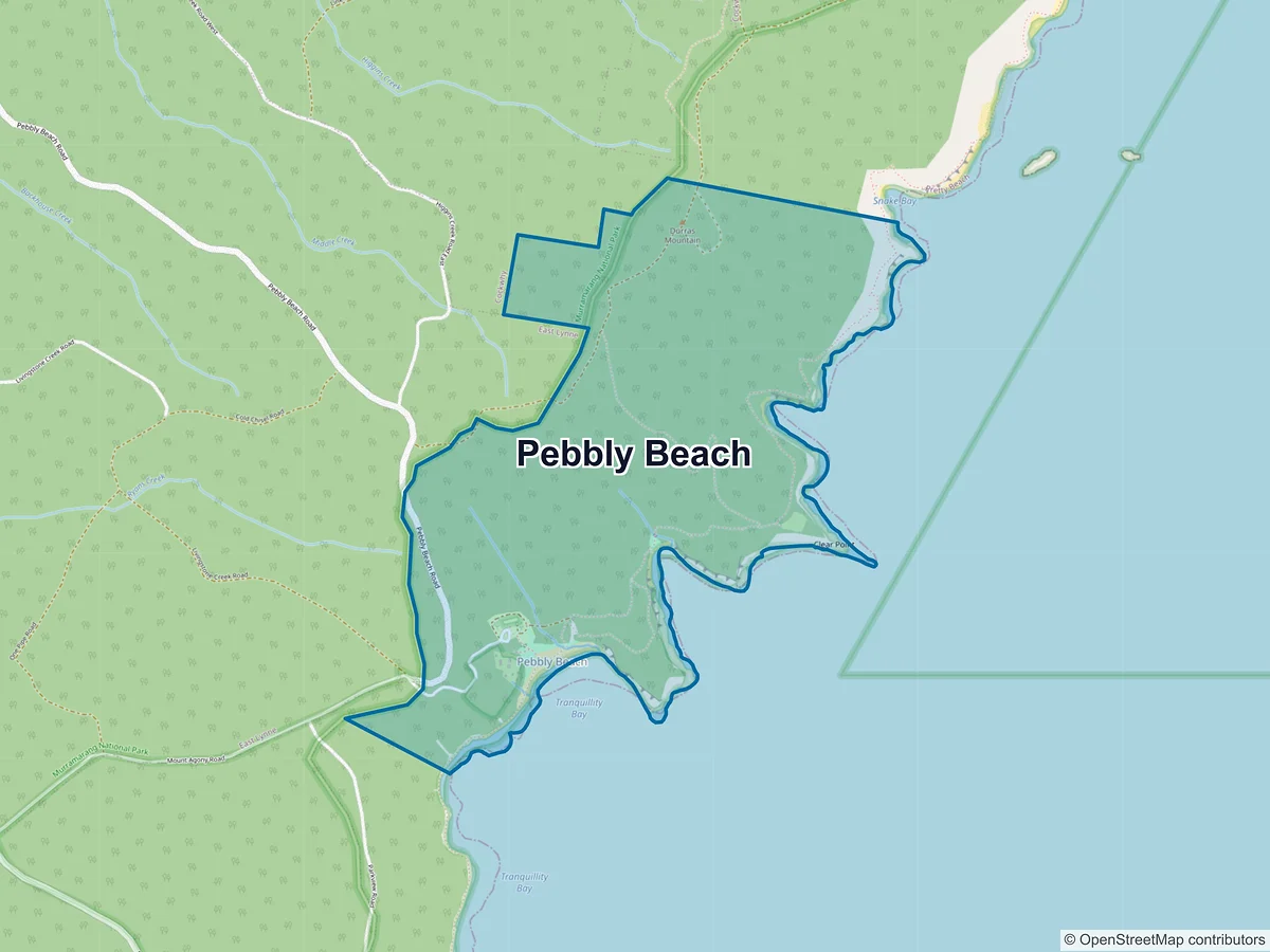 Map of Pebbly Beach, NSW, Australia