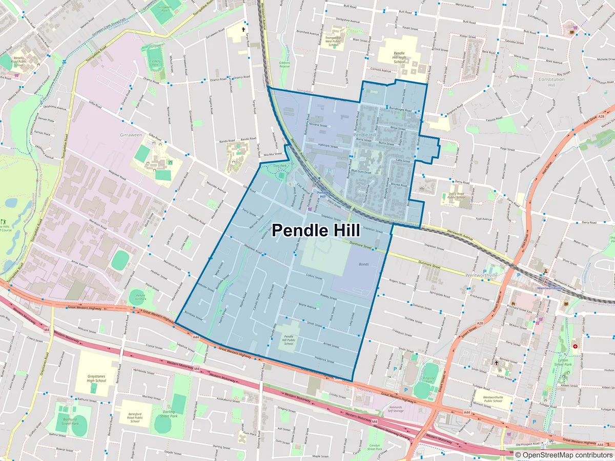 Map of Pendle Hill, NSW, Australia
