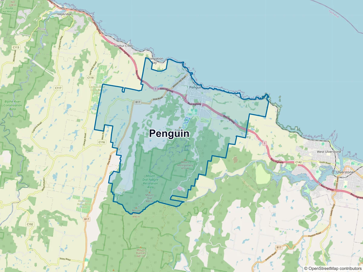 Map of Penguin, TAS, Australia
