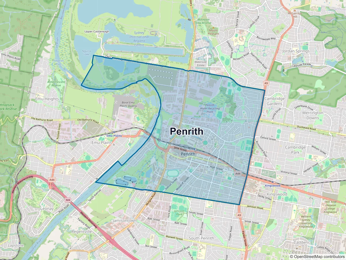 Map of Penrith, NSW, Australia