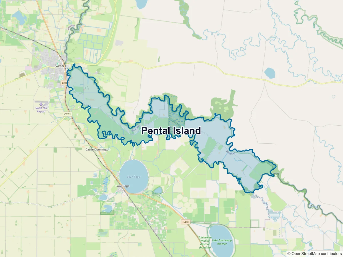 Map of Pental Island, VIC, Australia