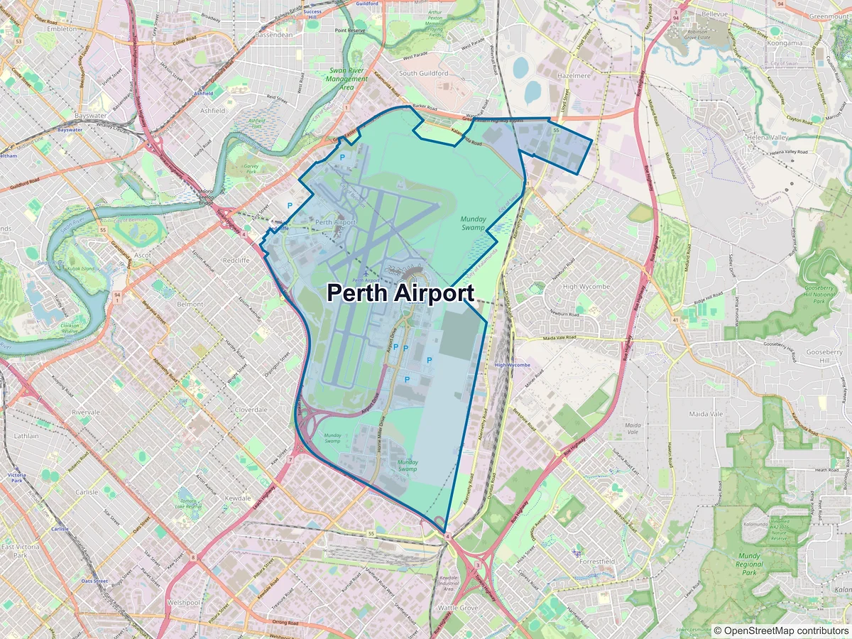 Map of Perth Airport, WA, Australia