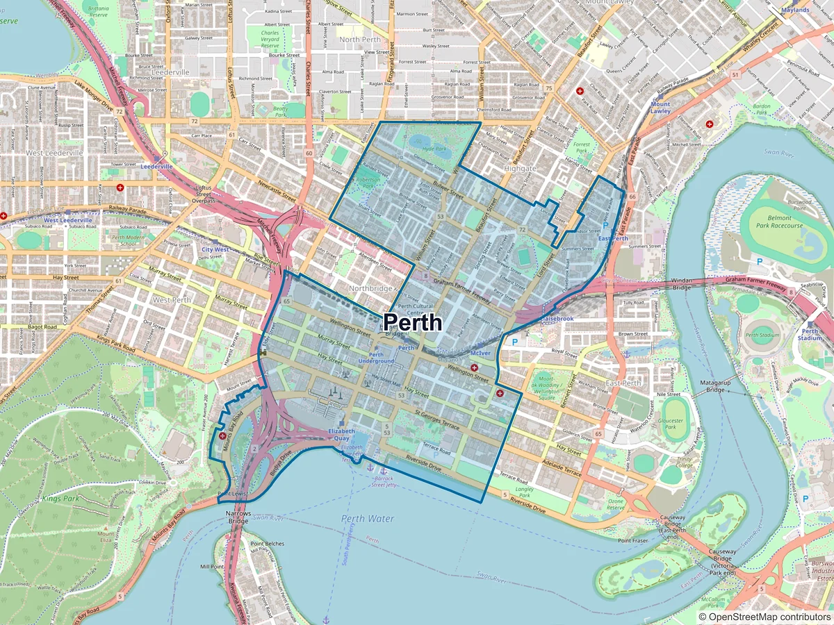 Map of Perth, WA, Australia