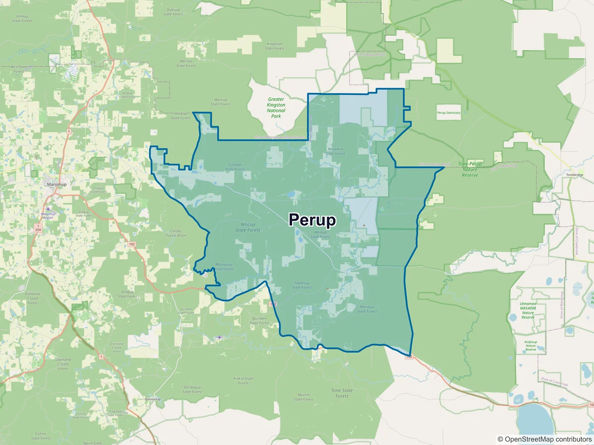 Map of Perup, WA, Australia