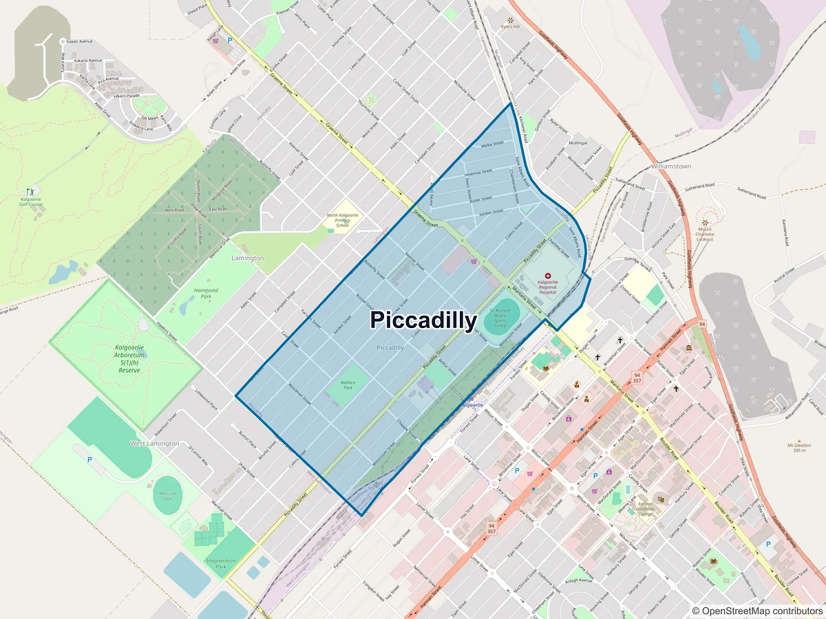 Map of Piccadilly, WA, Australia