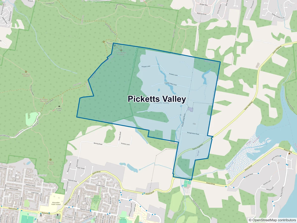 Map of Picketts Valley, NSW, Australia