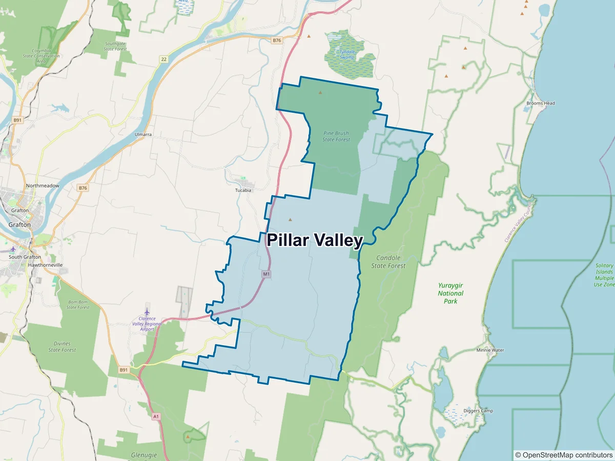 Map of Pillar Valley, NSW, Australia