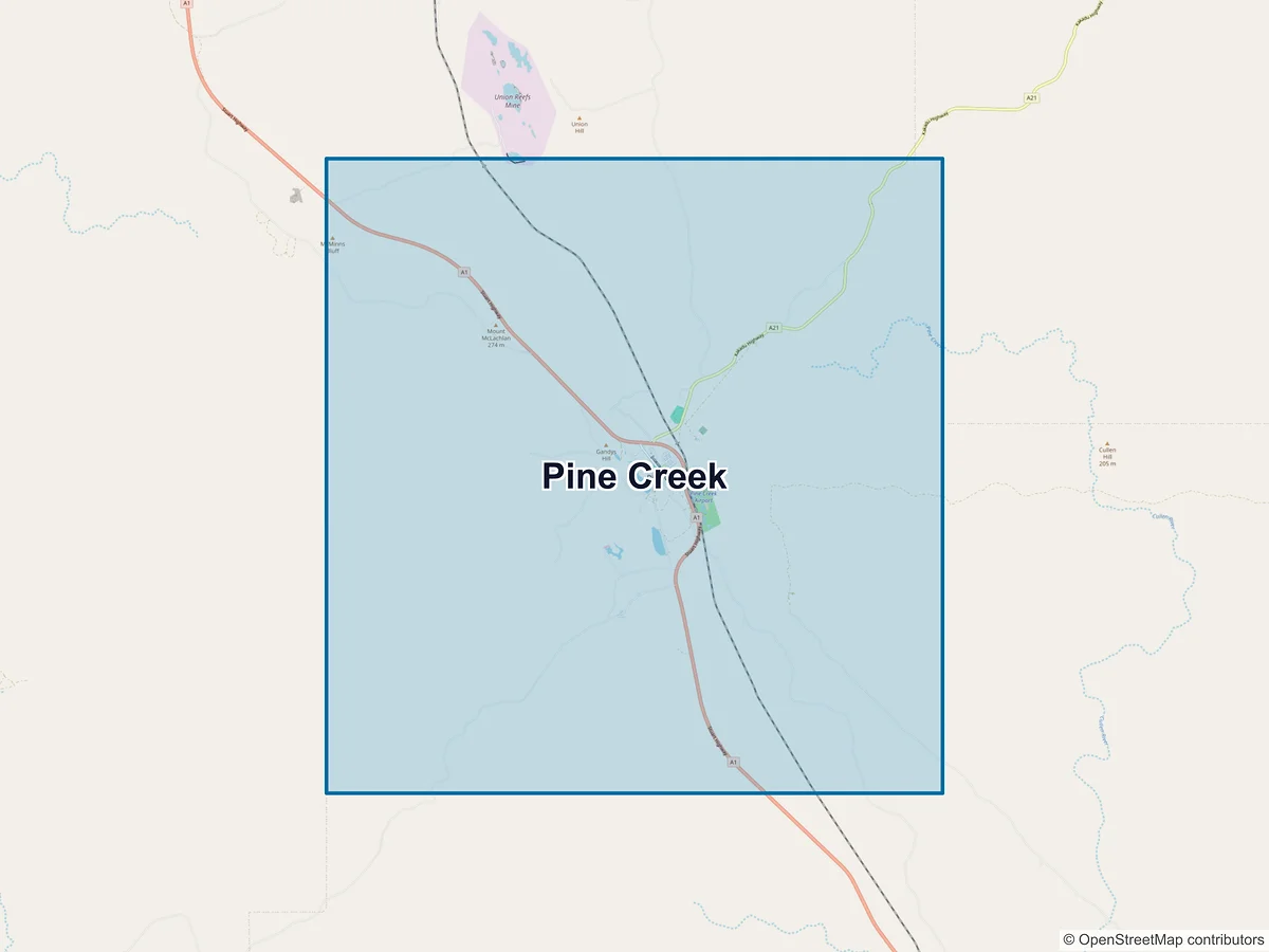 Map of Pine Creek, NT, Australia