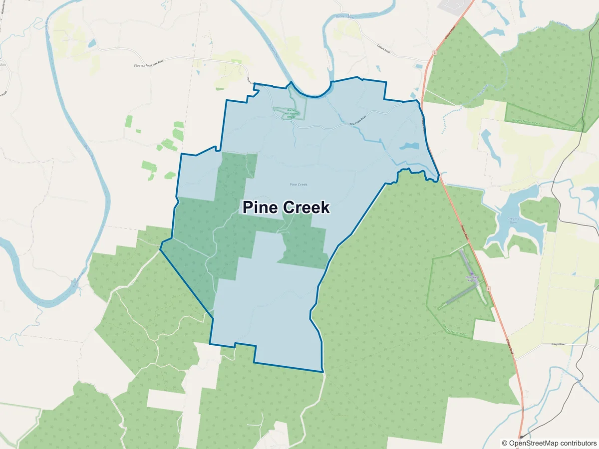 Map of Pine Creek, QLD, Australia