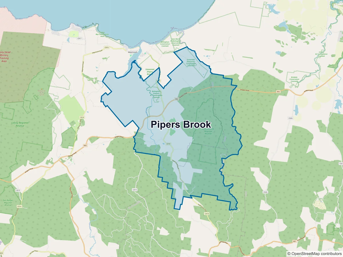 Map of Pipers Brook, TAS, Australia