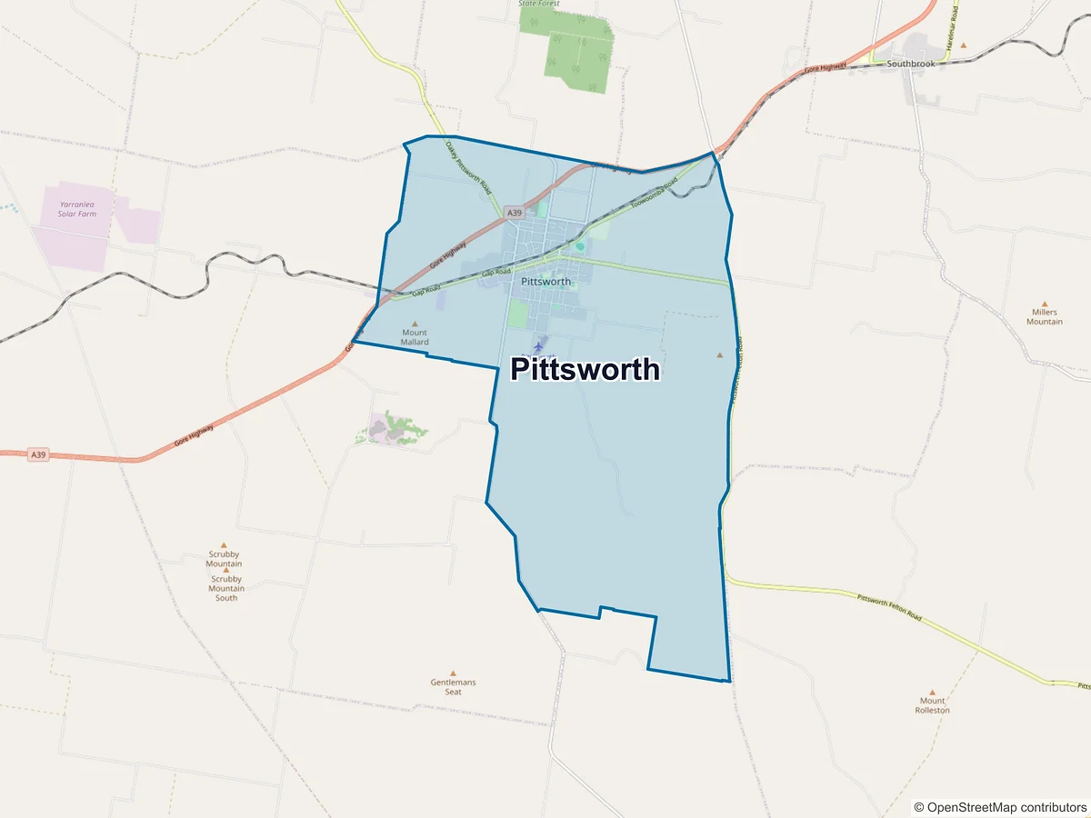 Map of Pittsworth, QLD, Australia