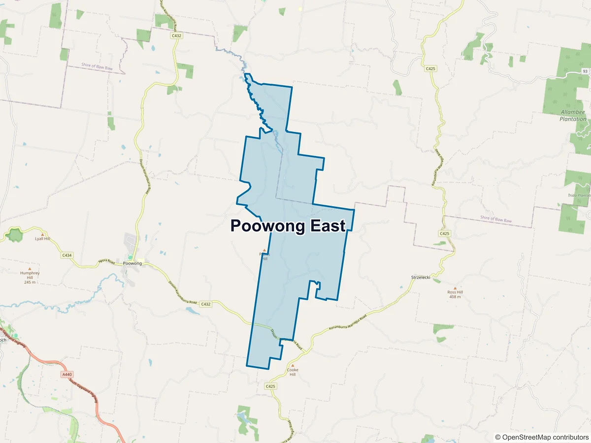 Map of Poowong East, VIC, Australia