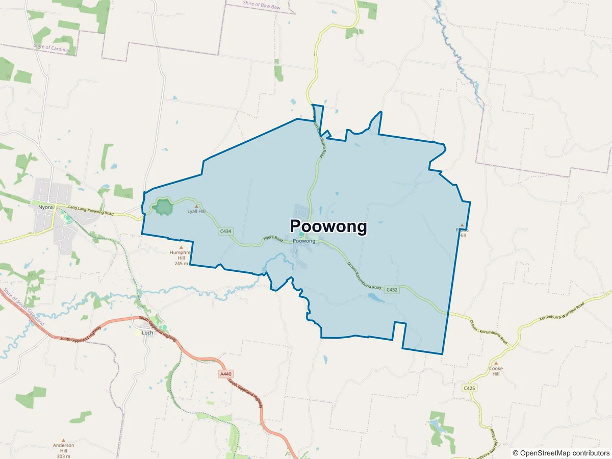 Map of Poowong, VIC, Australia