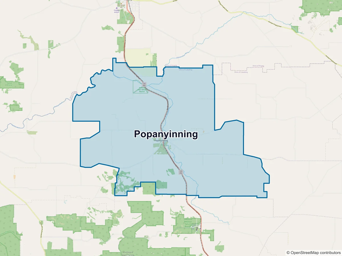 Map of Popanyinning, WA, Australia