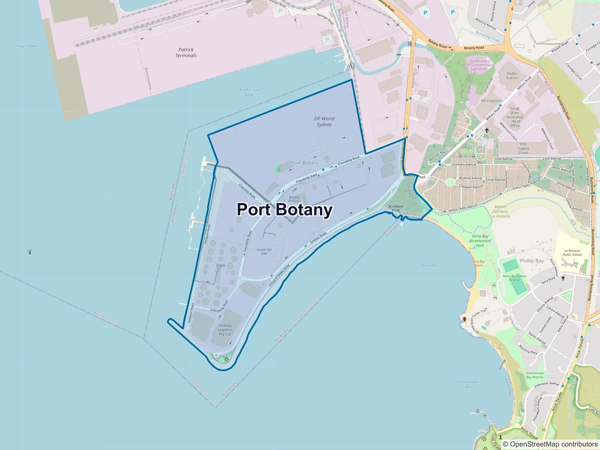 Map of Port Botany, NSW, Australia