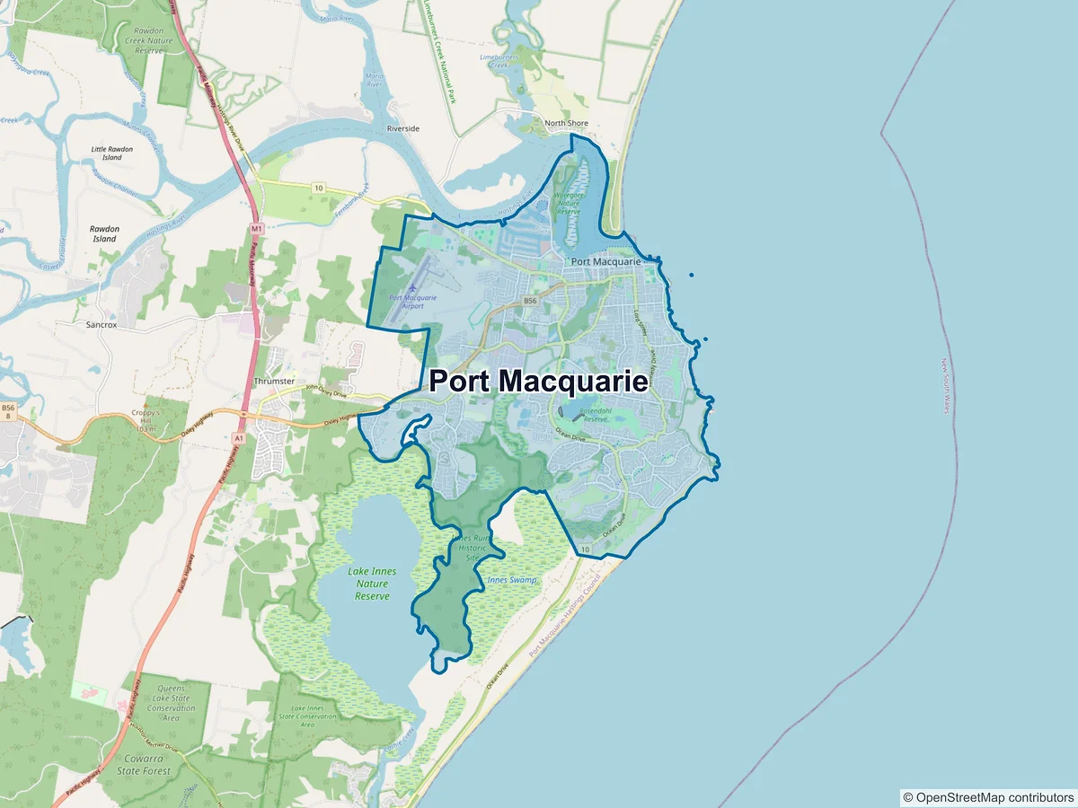 Map of Port Macquarie, NSW, Australia