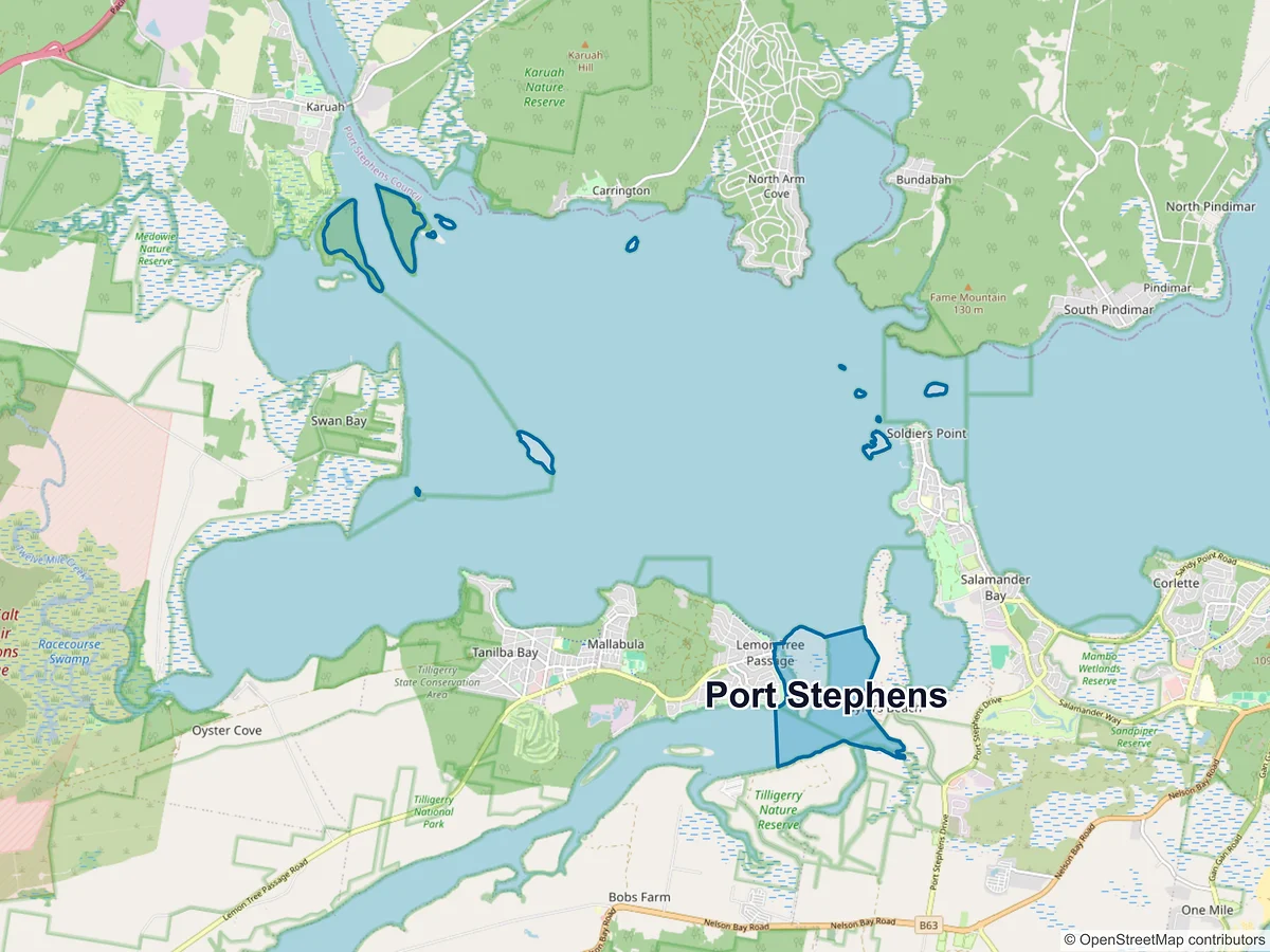 Map of Port Stephens, NSW, Australia