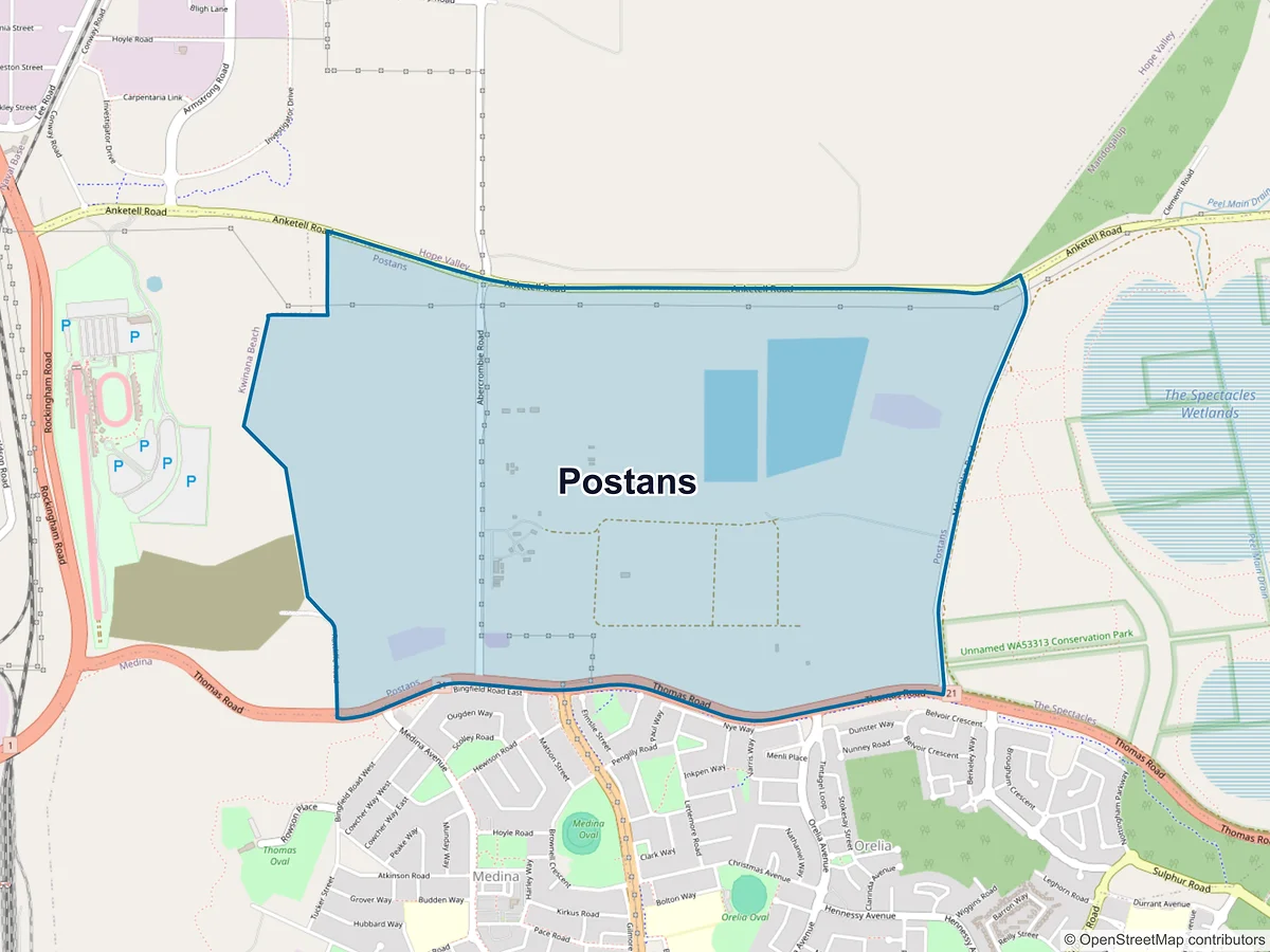 Map of Postans, WA, Australia